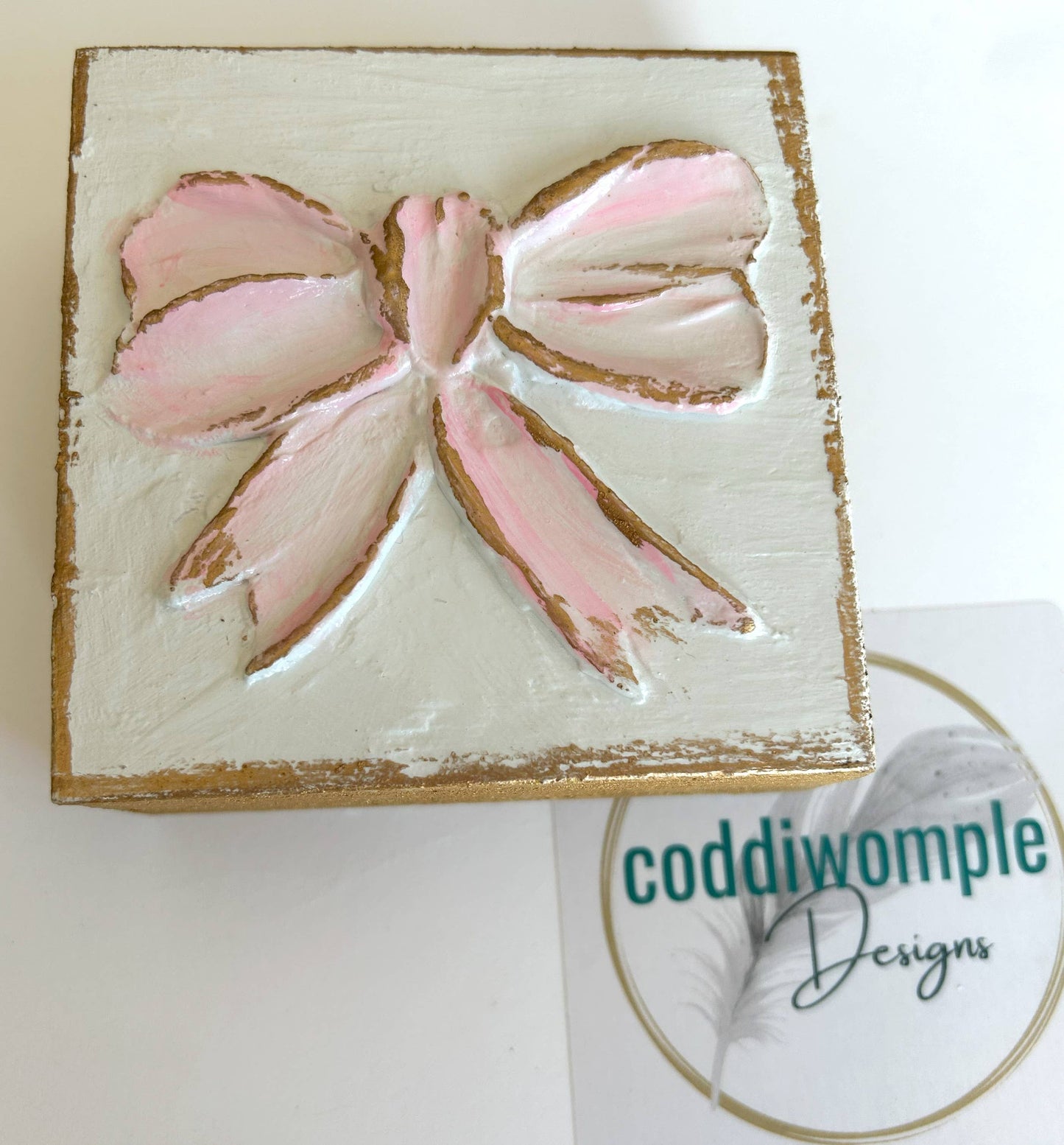 Coddiwomple - Pink bow mini block | floral Easter Spring baby nursery Coddiwomple