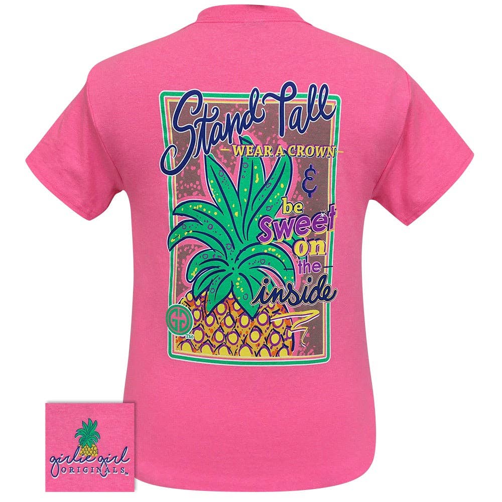 Girlie Girl Originals - Stand Tall Pineapple 2 Safety Pink SS-2221: Safety Pink / Youth Large Girlie Girl Originals