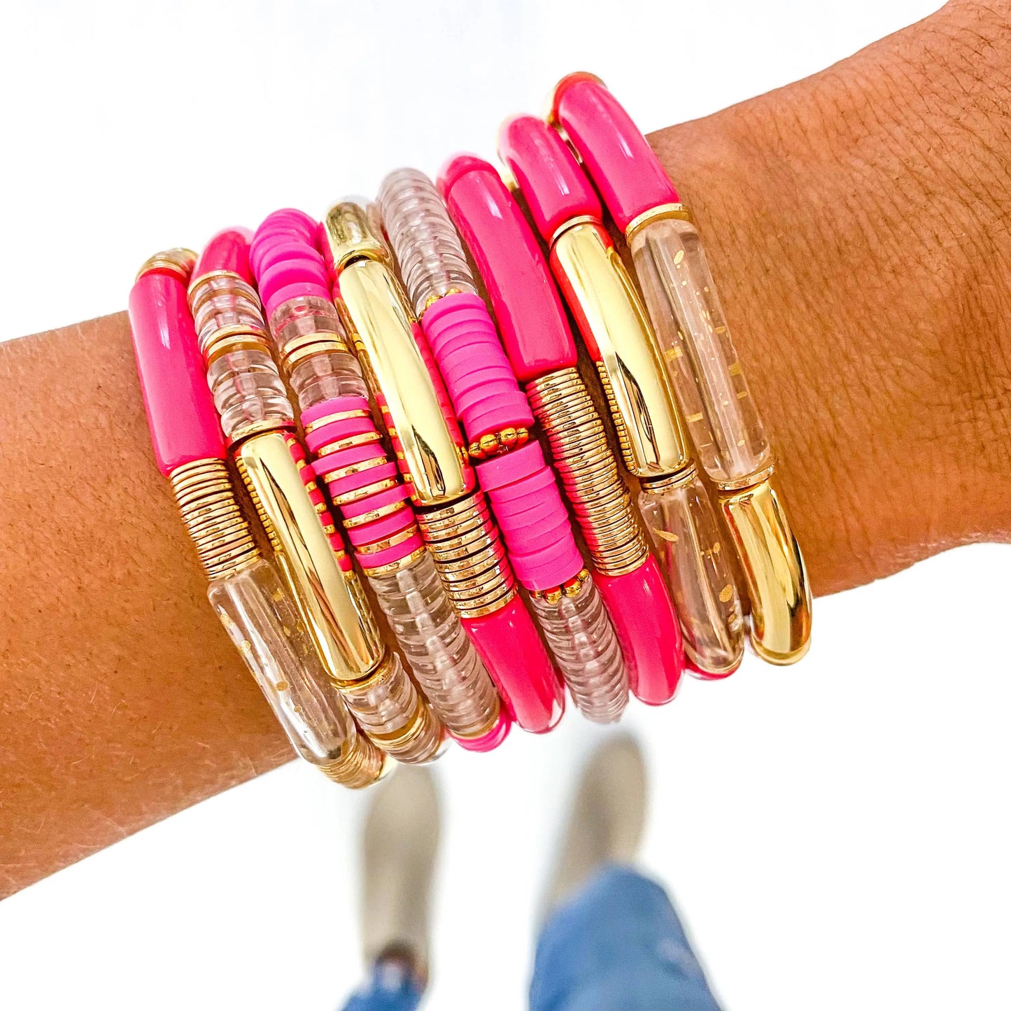 Savvy Bling - Small Hot Pink Acrylic Tube Bamboo Bracelet Savvy Bling