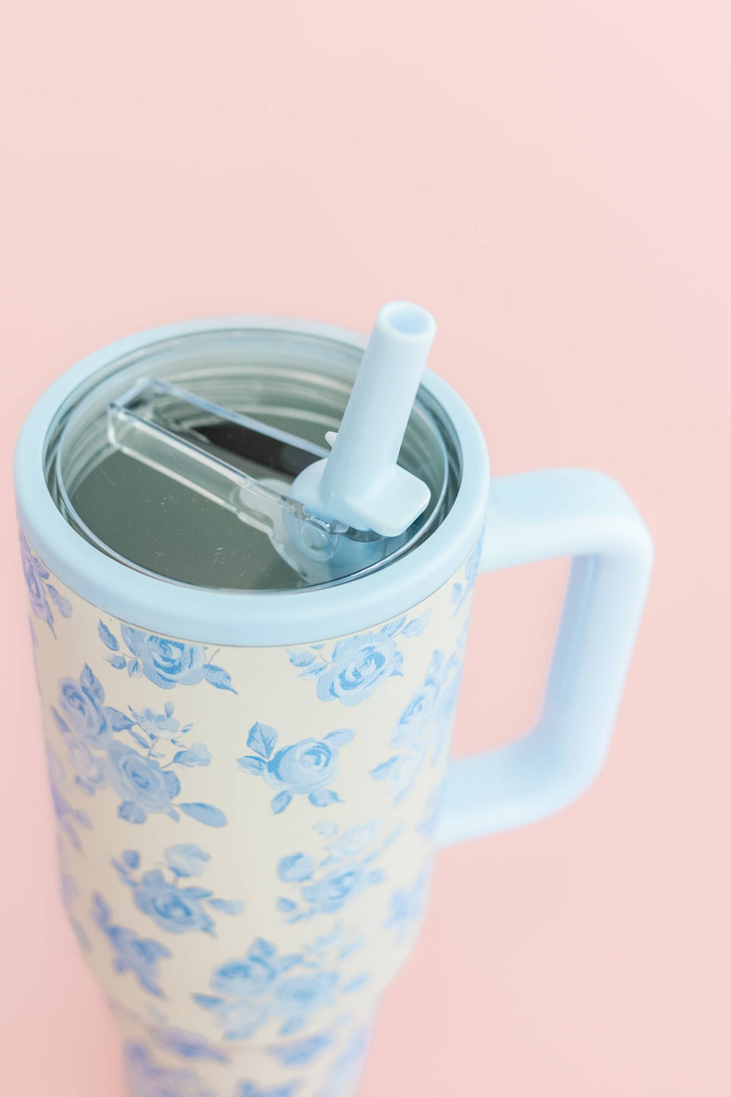 Rock Paper Scissors - Blue Floral 40oz Tumbler with Spill Proof Lid and Flip Straw Rock Paper Scissors