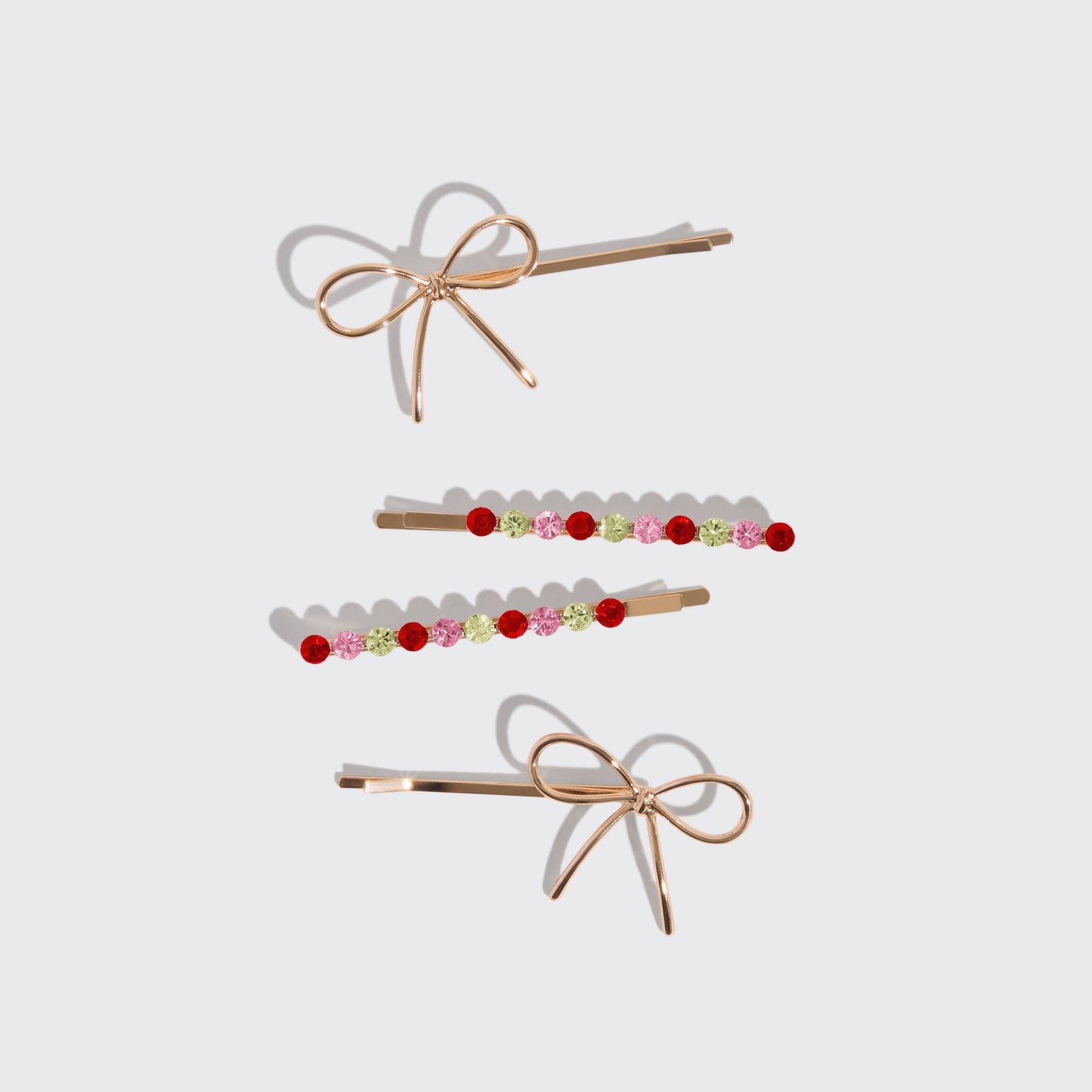 KITSCH - Holiday Gemstone and Bow Bobby Pins 4pc Set KITSCH