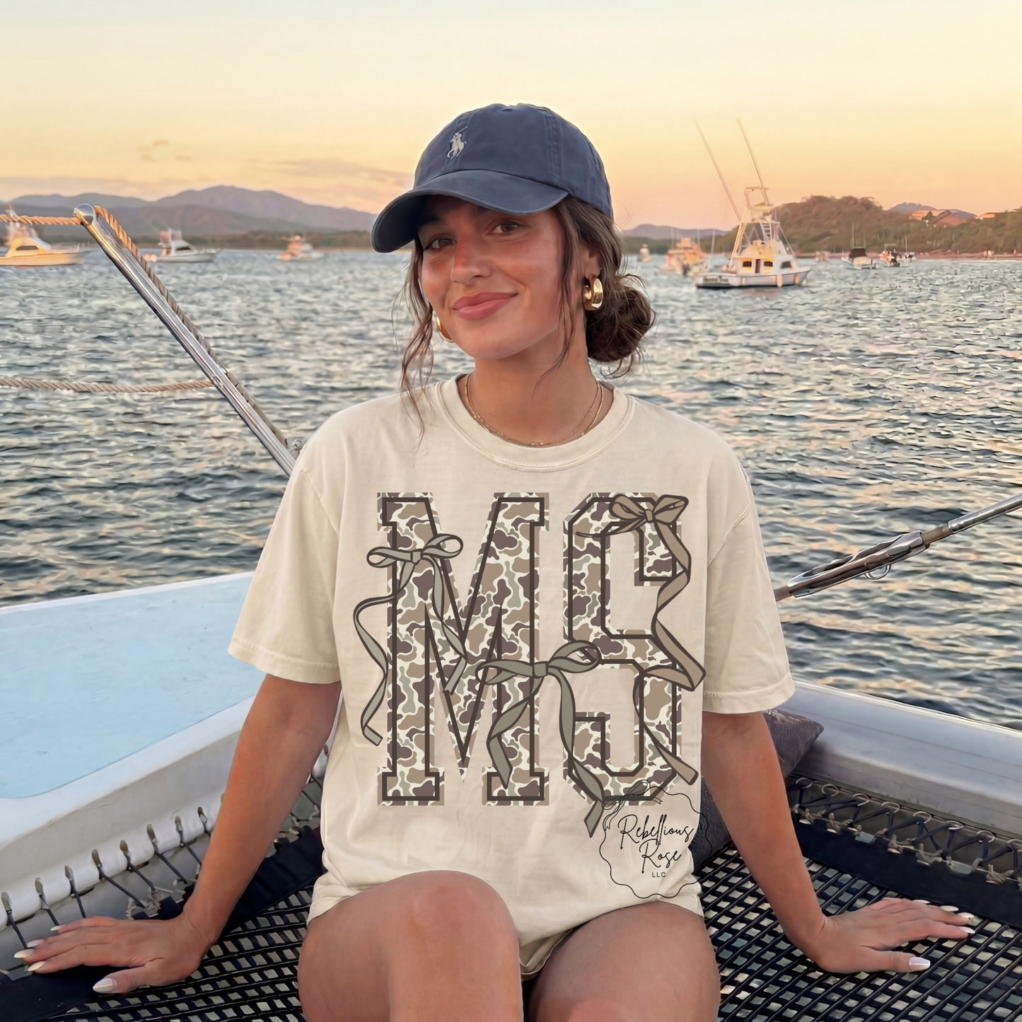 Rebellious Rose LLC - MS Camo Coquettes Graphic T-shirt: L Rebellious Rose LLC