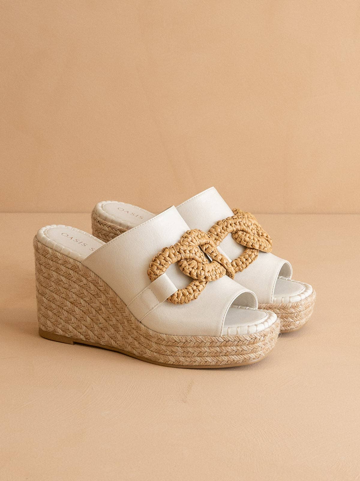 OASIS SOCIETY - The Aime | White Wedge Slide with Raffia Detail: WHITE / 9 OASIS SOCIETY