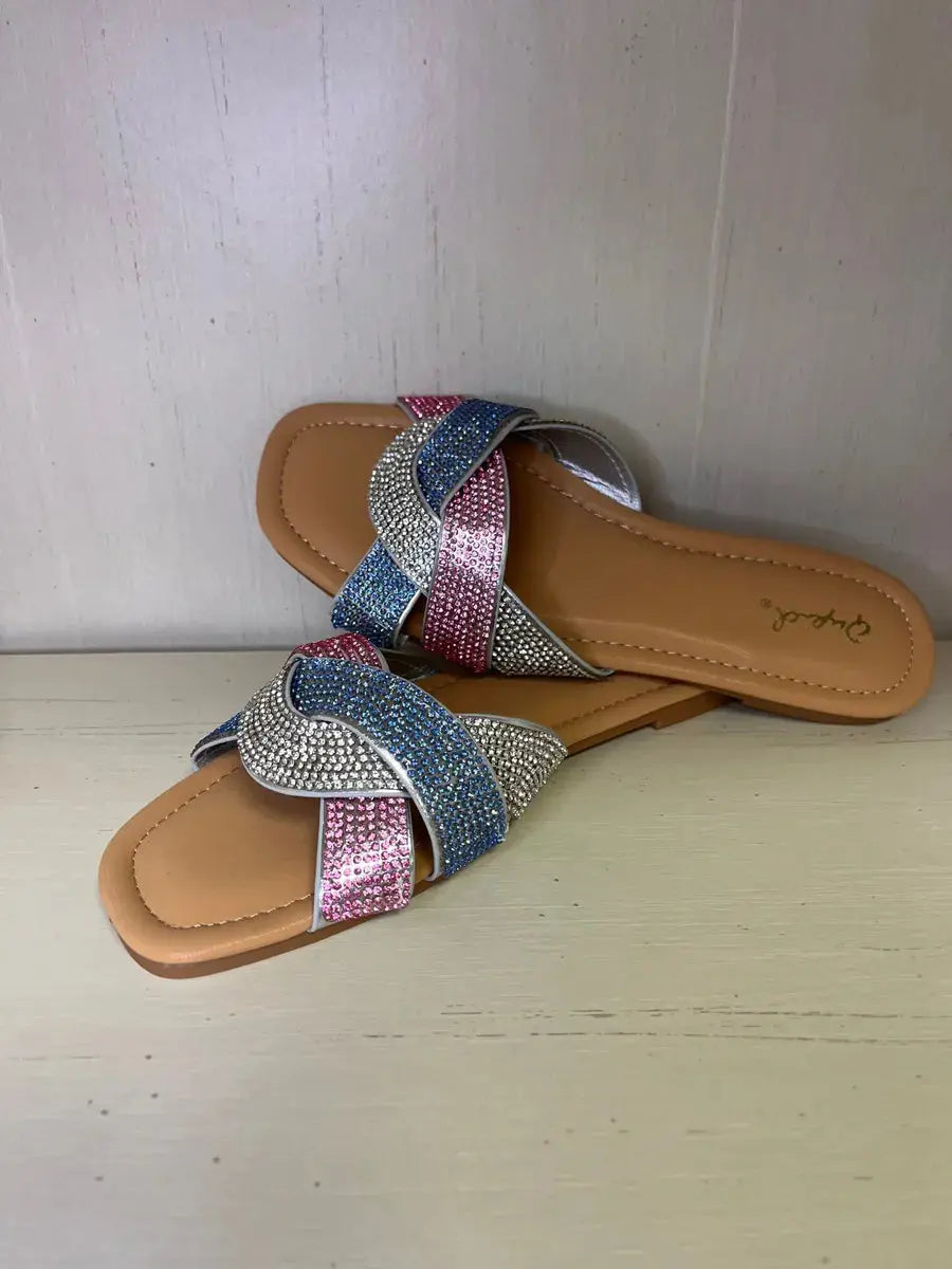 QUPID Pink & Blue Rhinestone Knot Sandal