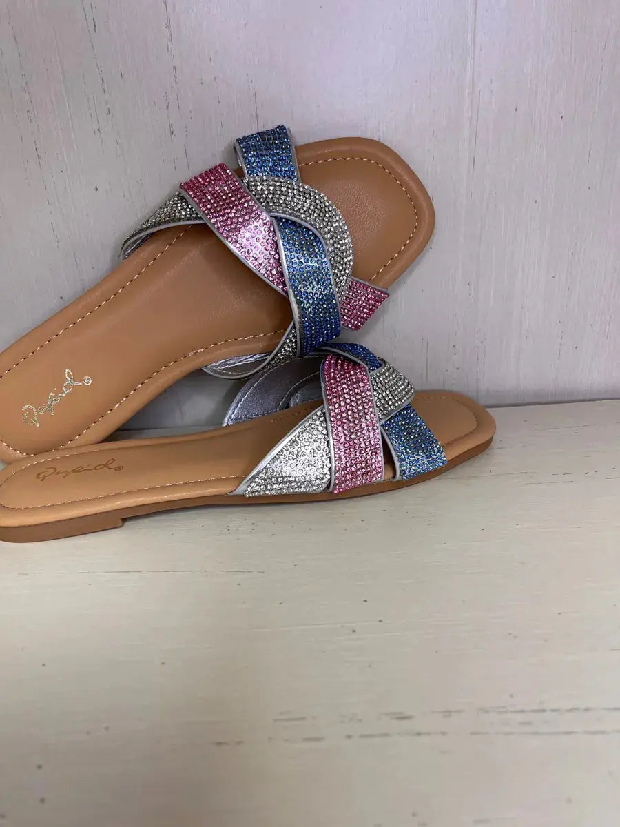 QUPID Pink & Blue Rhinestone Knot Sandal