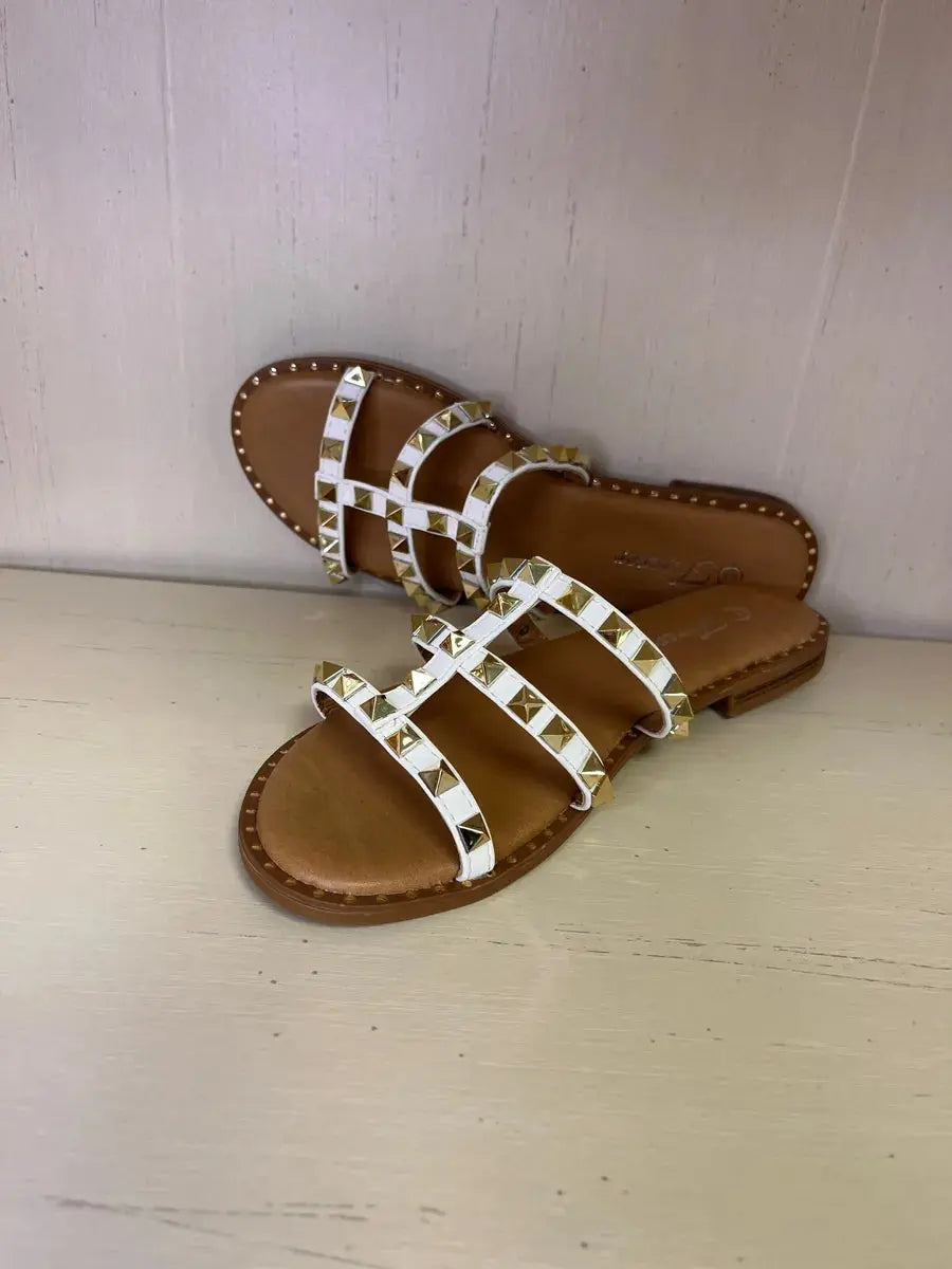 Forever Studded Rhinestone Glossy Slip on Sandals