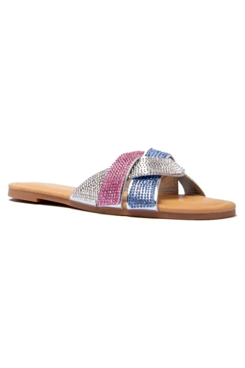 QUPID Pink & Blue Rhinestone Knot Sandal
