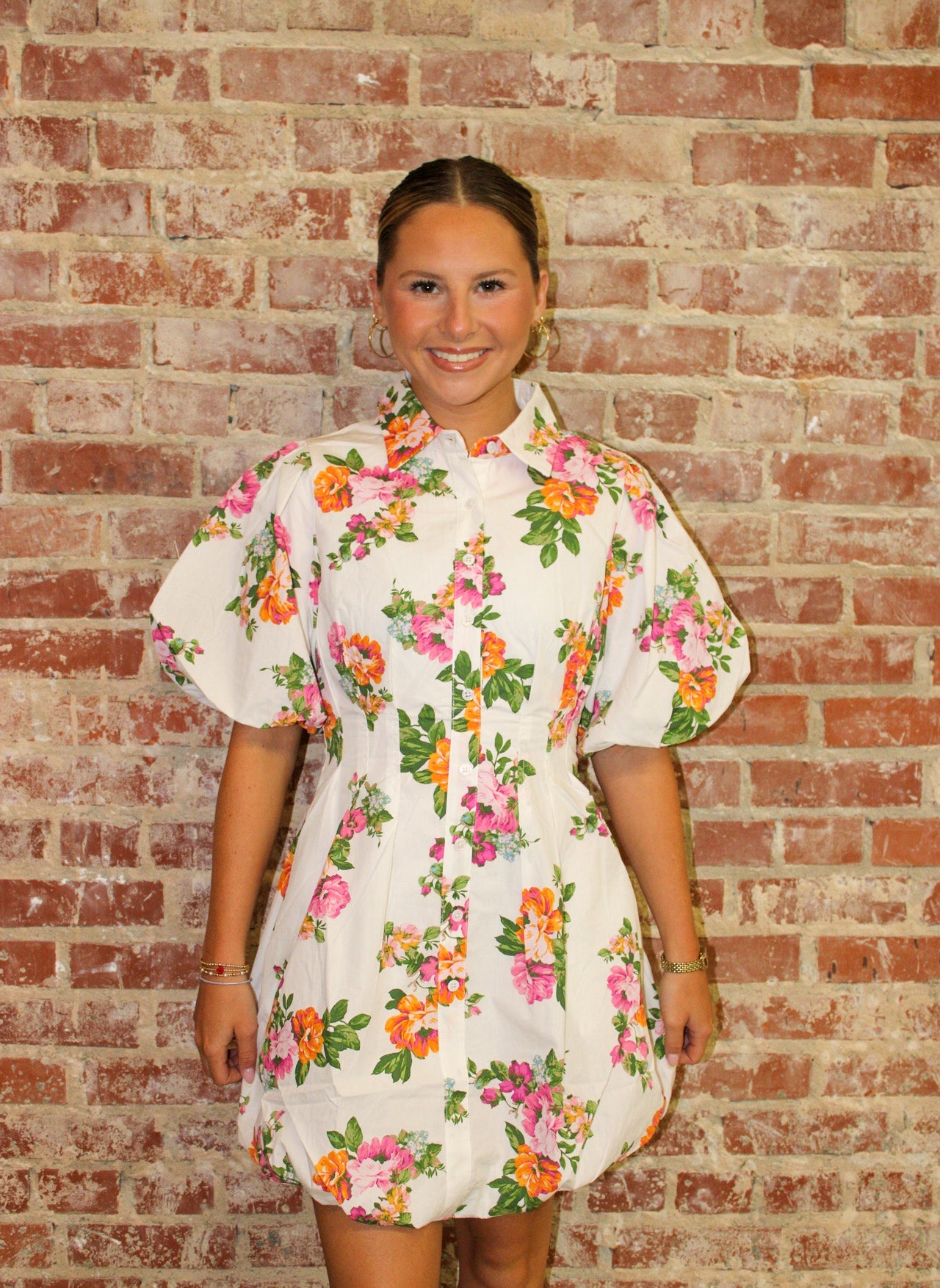 Olivia White Floral Puff Sleeve Mini Dress Olivaceous