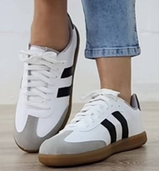 Striped Lace-up Flat Sneakers Little Daisy Closet