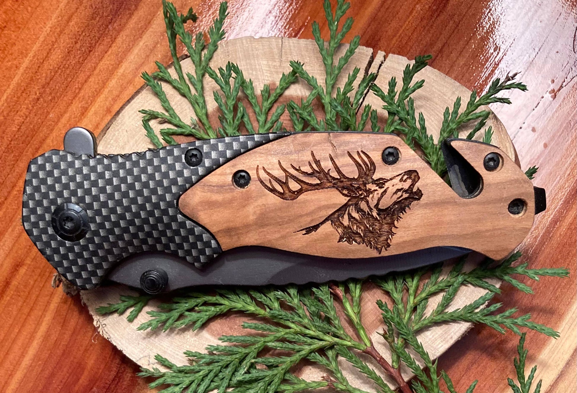 Quail Tail Laser Art - Elk Bugle Knife Quail Tail Laser Art