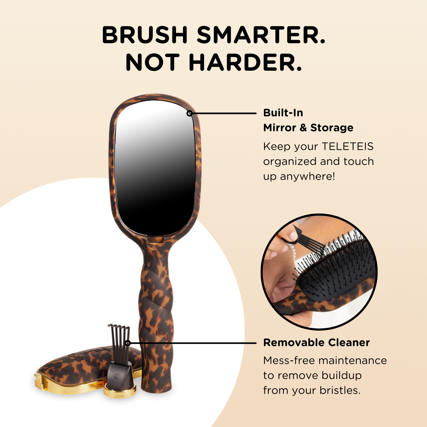 TELETIES - Detangler Hair Brush for Thick Hair - Tortoise TELETIES