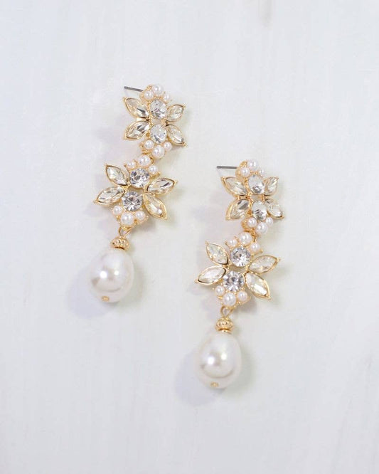 Caroline Hill - Rosebery Crystal and Pearl Drop Earring Gold: Default Caroline Hill
