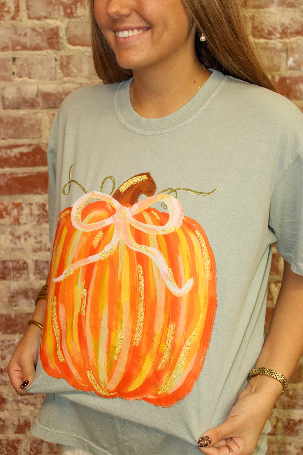Coquette Bow Pumpkin Fall Graphic Tee Dash Forward Wholesale