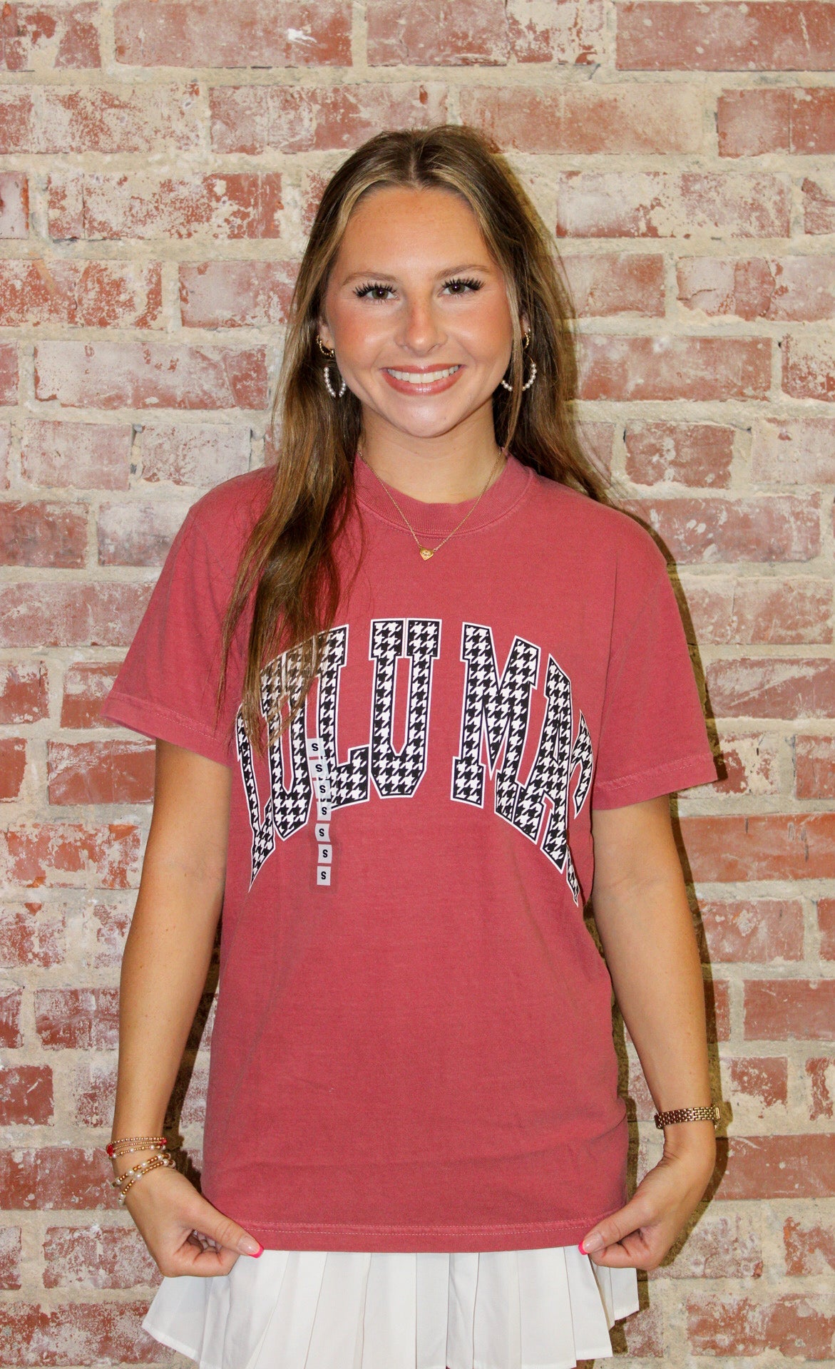 Lulu Mac Houndstooth Adult Crimson Comfort Colors Tee Girlie Girl Originals