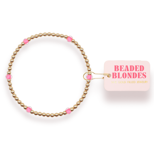 Beaded Blondes - Hot Pink Poppi Bracelet: Petite 6.25 inch Beaded Blondes