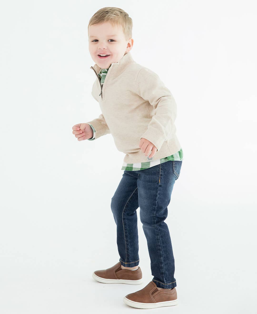 RuffleButts + RuggedButts - Boys Heather Oatmeal Quarter-Zip Sweater: Off-White / 5 RuffleButts + RuggedButts