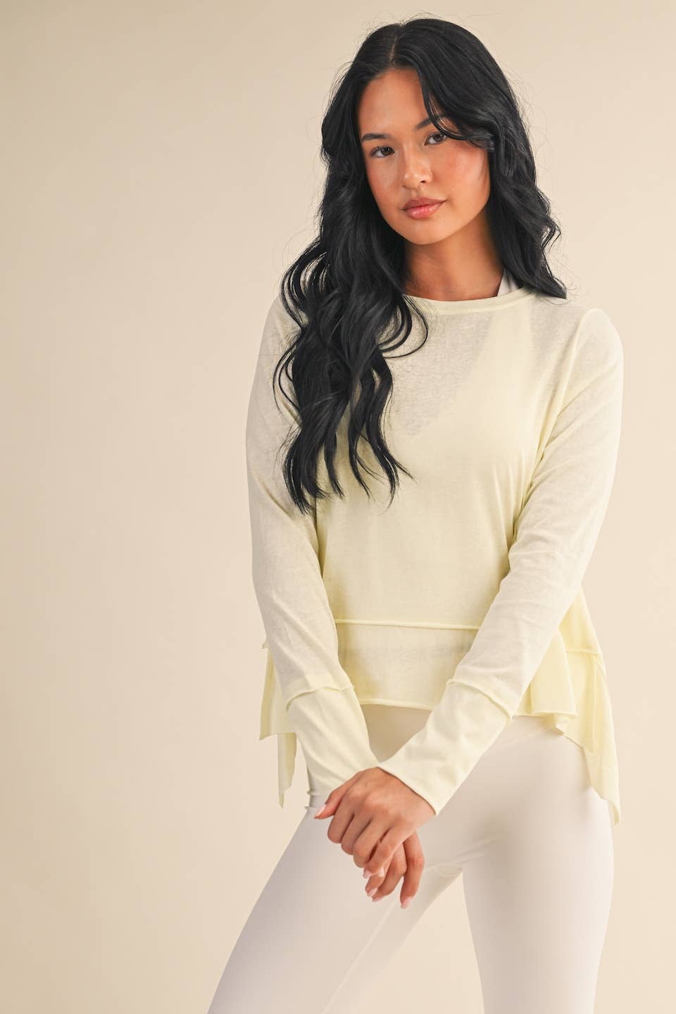 KIMBERLY C - Cotton Slub Long Sleeve Layering Top: Yellow / M KIMBERLY C