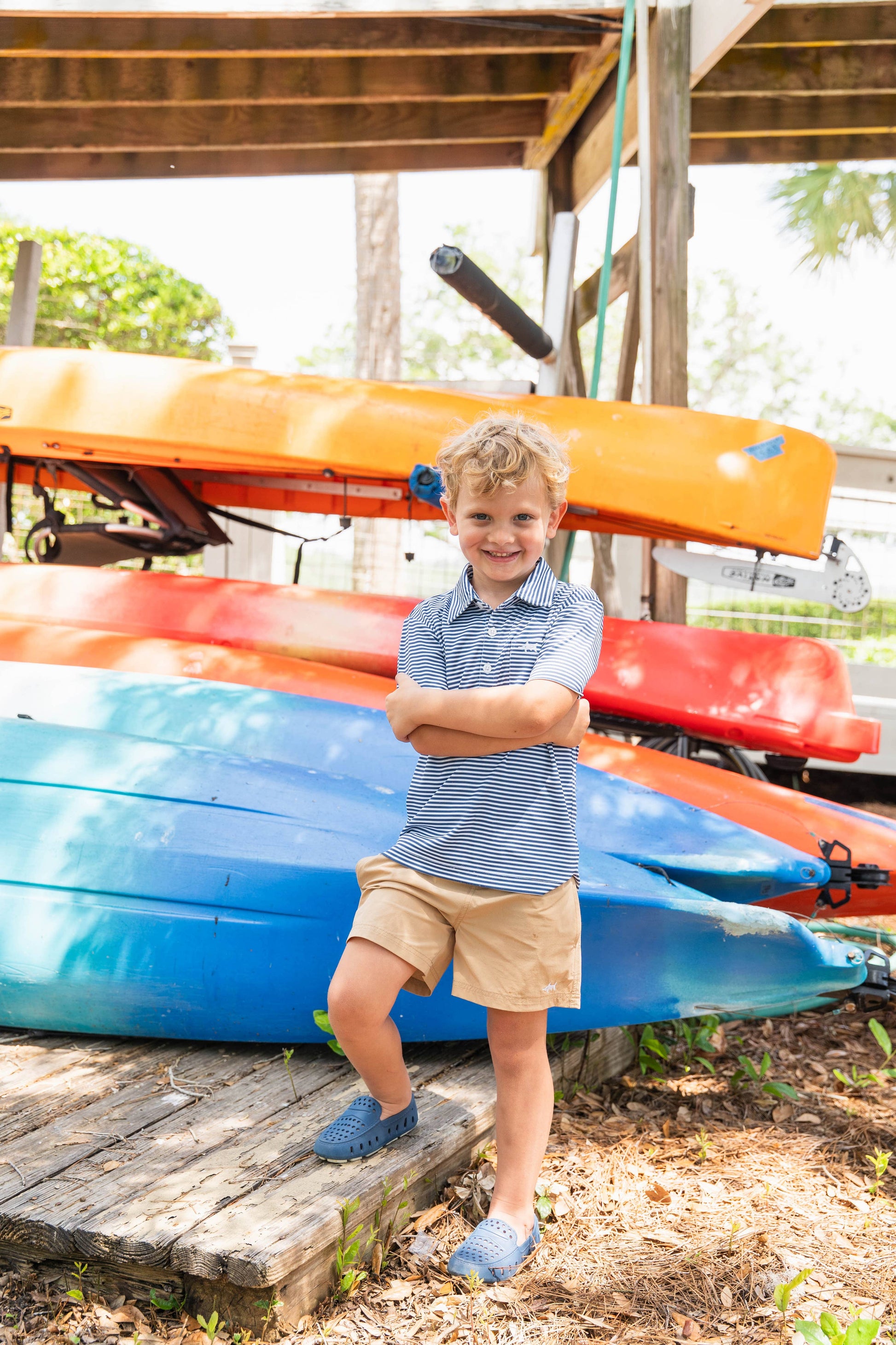 Saltwater Boys Company - Inshore Boys Performance Polo Navy Stripe : Navy Stripe / 6/8 Saltwater Boys Company