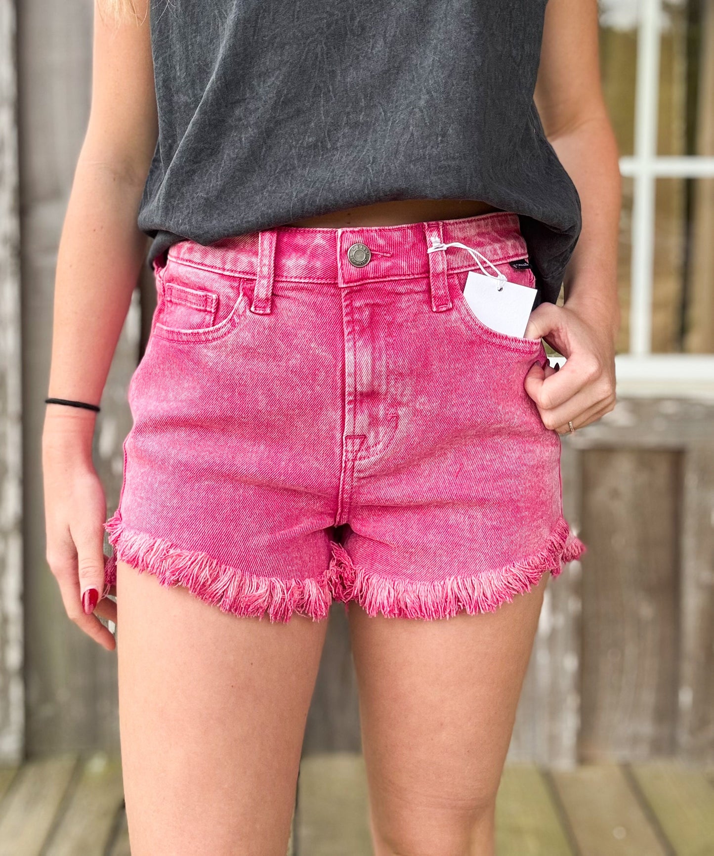 Cello Jeans  Hot Pink Acid High Rise Mom Short Cello Jeans