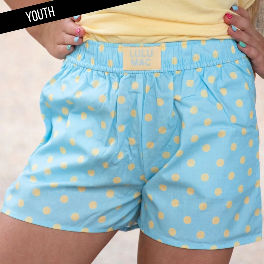Girlie Girl Originals - LM-KSH-1009-Light Blue/Butter Small Polka Dot KIDS SHORTS: Light Blue/Butter / Youth Small Girlie Girl Originals