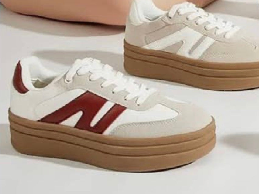 Chucky Lace Up Platform Sneakers Grey With Wine Stripe Let's See Style