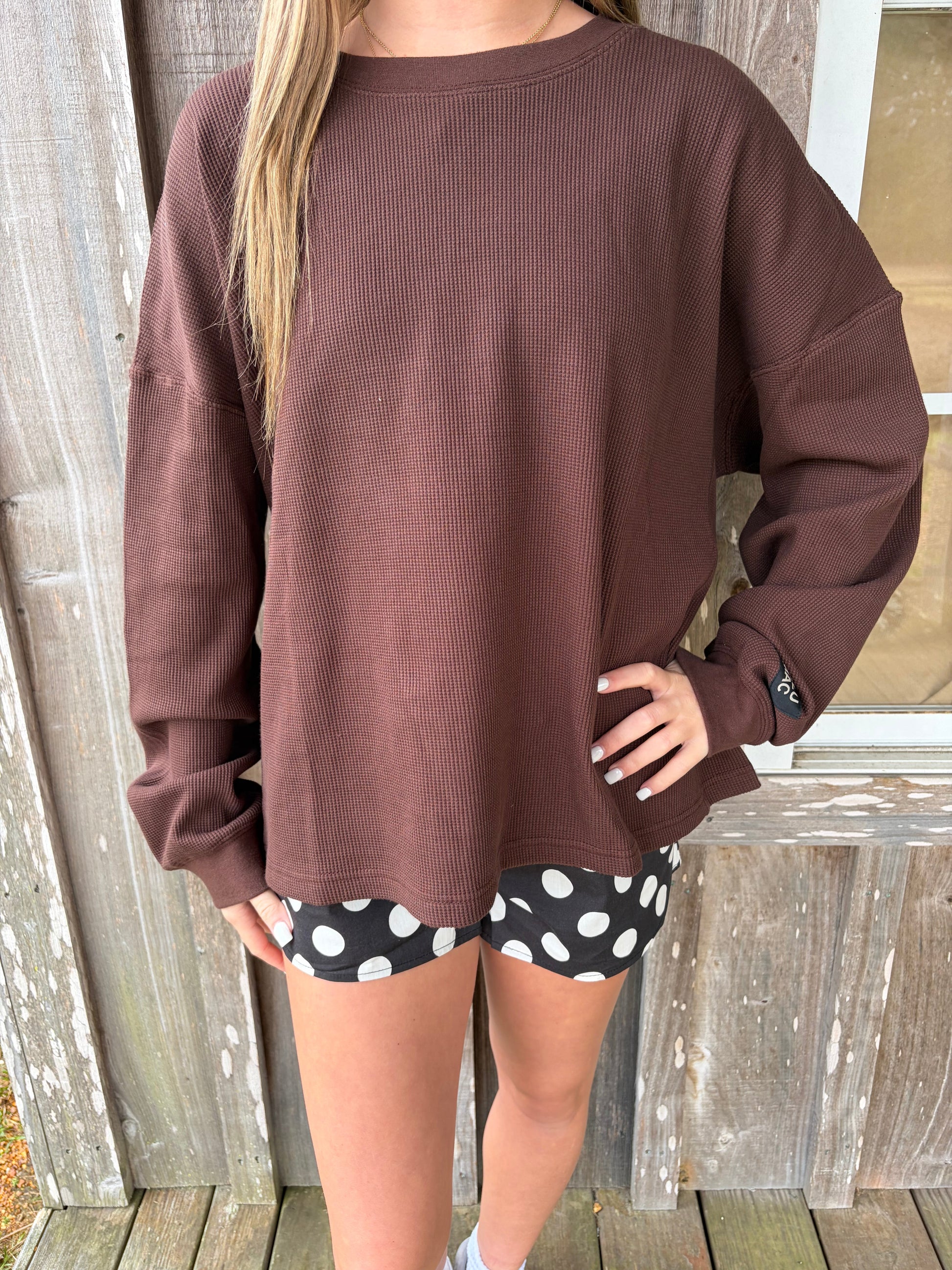 Lulu Mac Waffle Knit Brown Long Sleeve Top Girlie Girl Originals