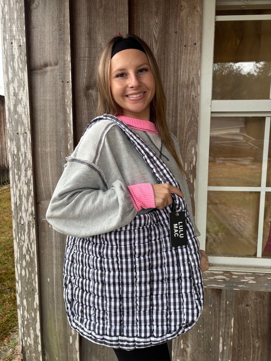 Lulu Mac Black And White Gingham Puffer Quilted Handbag