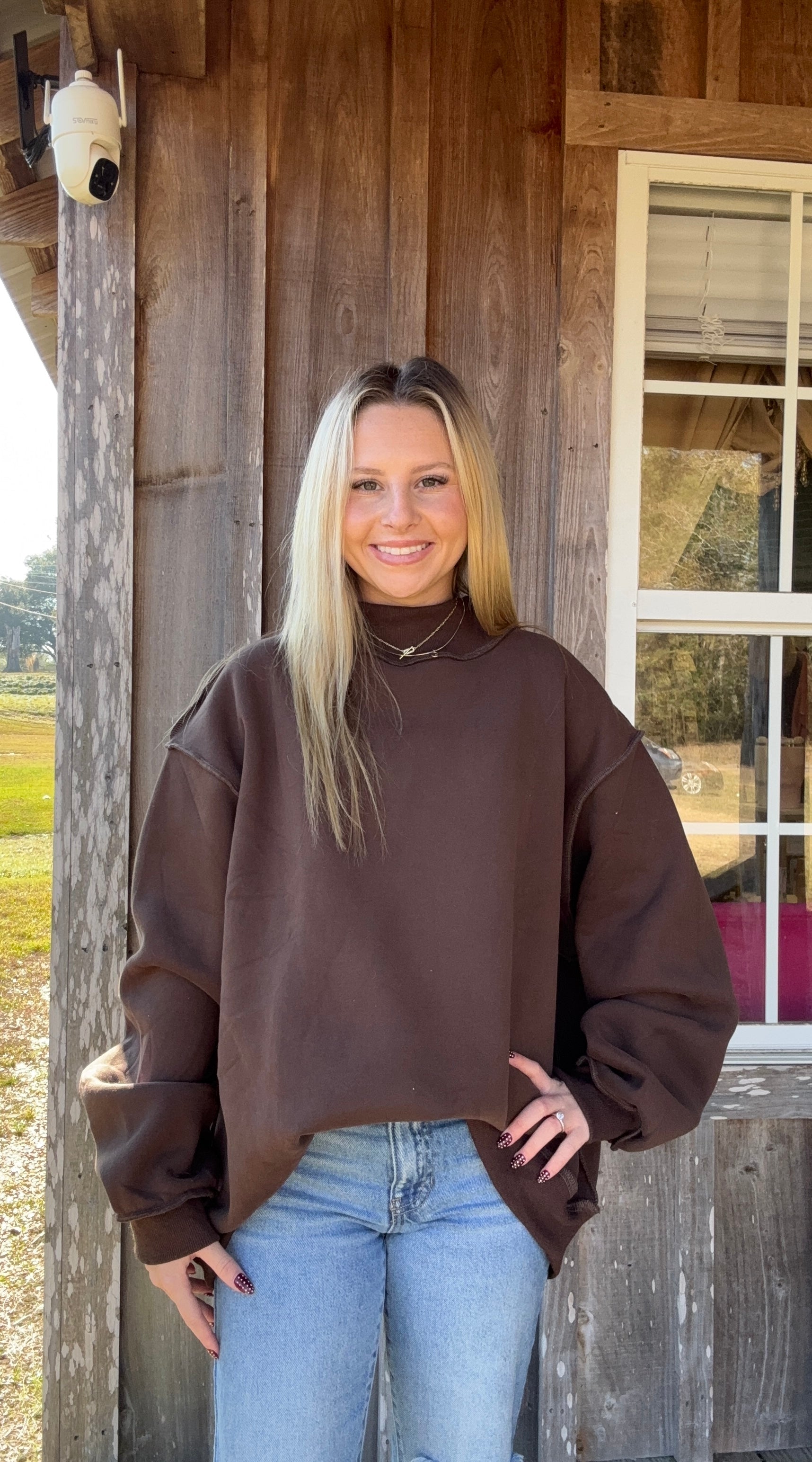 BUCKETLIST Brown Solid Reversible Mock Neck Sweatshirt Top BUCKETLIST