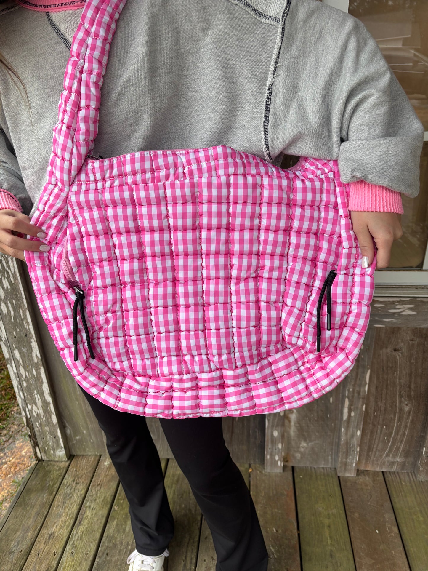 Lulu Mac Pink And White Gingham Puffer Quilted Handbag