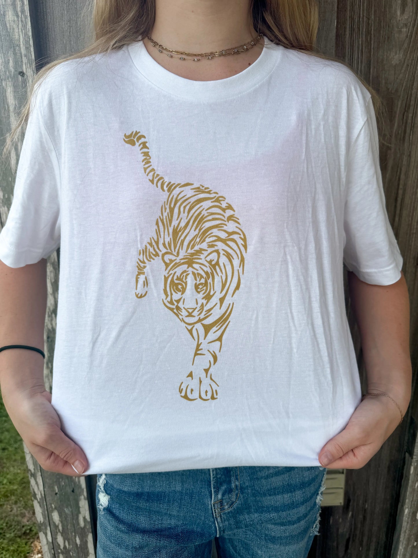 Gold Tiger White Comfort Tee Viv&Lou