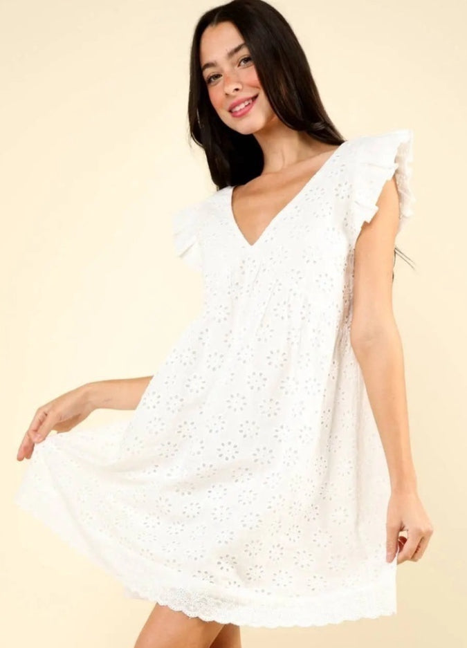 Flare Eyelet Cotton Mini Dress VERY J