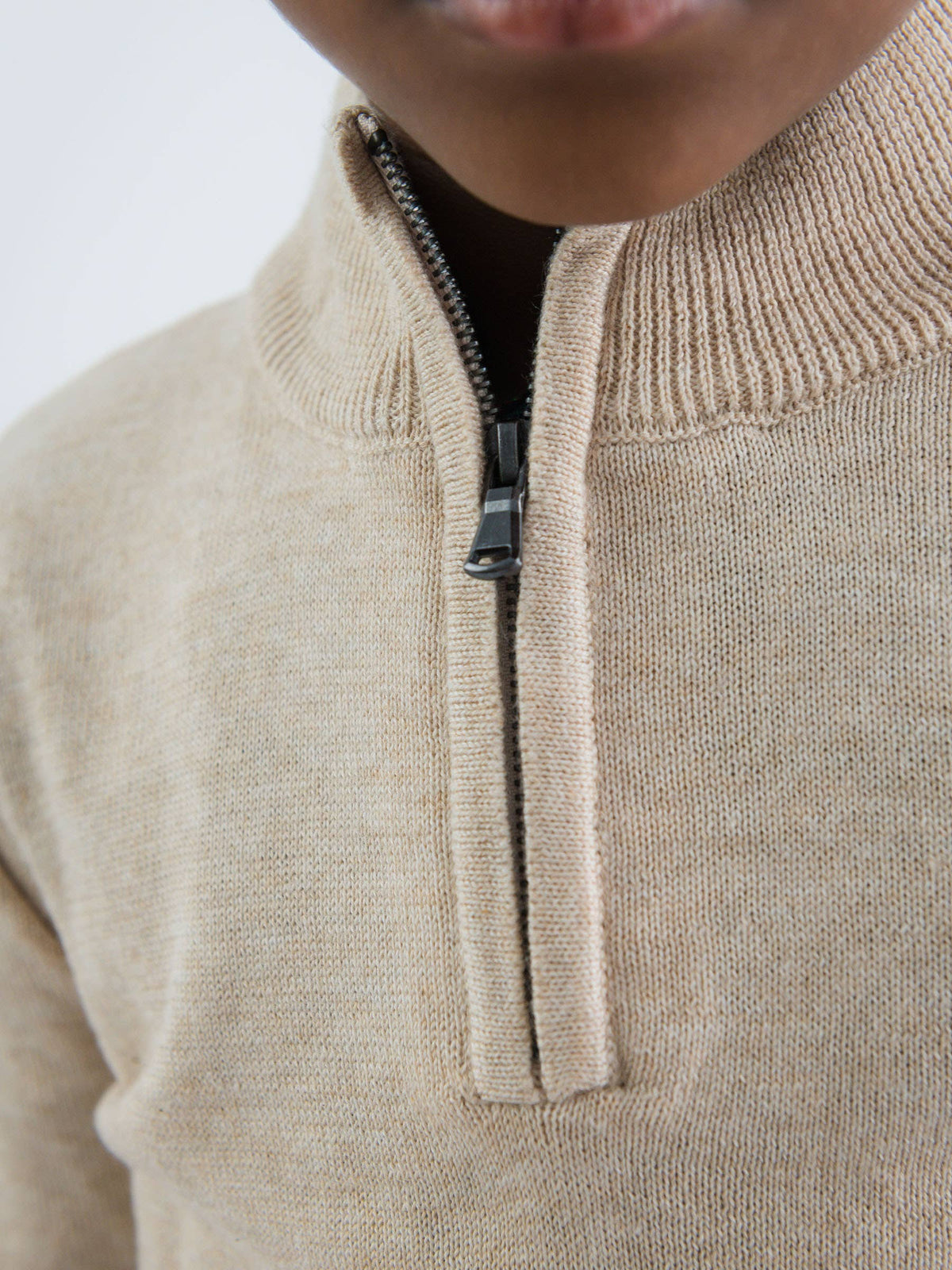 RuffleButts + RuggedButts - Boys Heather Oatmeal Quarter-Zip Sweater: Off-White / 5 RuffleButts + RuggedButts
