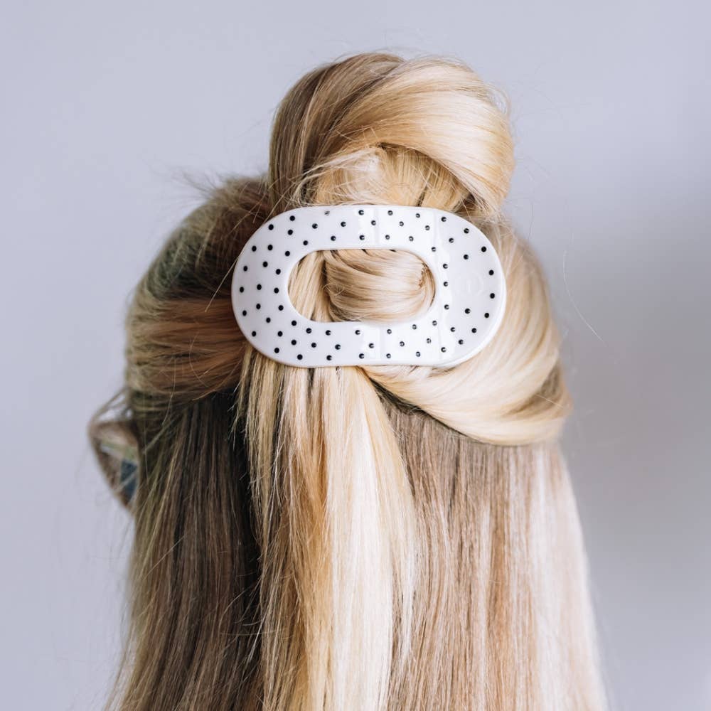 TELETIES - White Polka Dot Party Medium Flat Round Hair Clip TELETIES