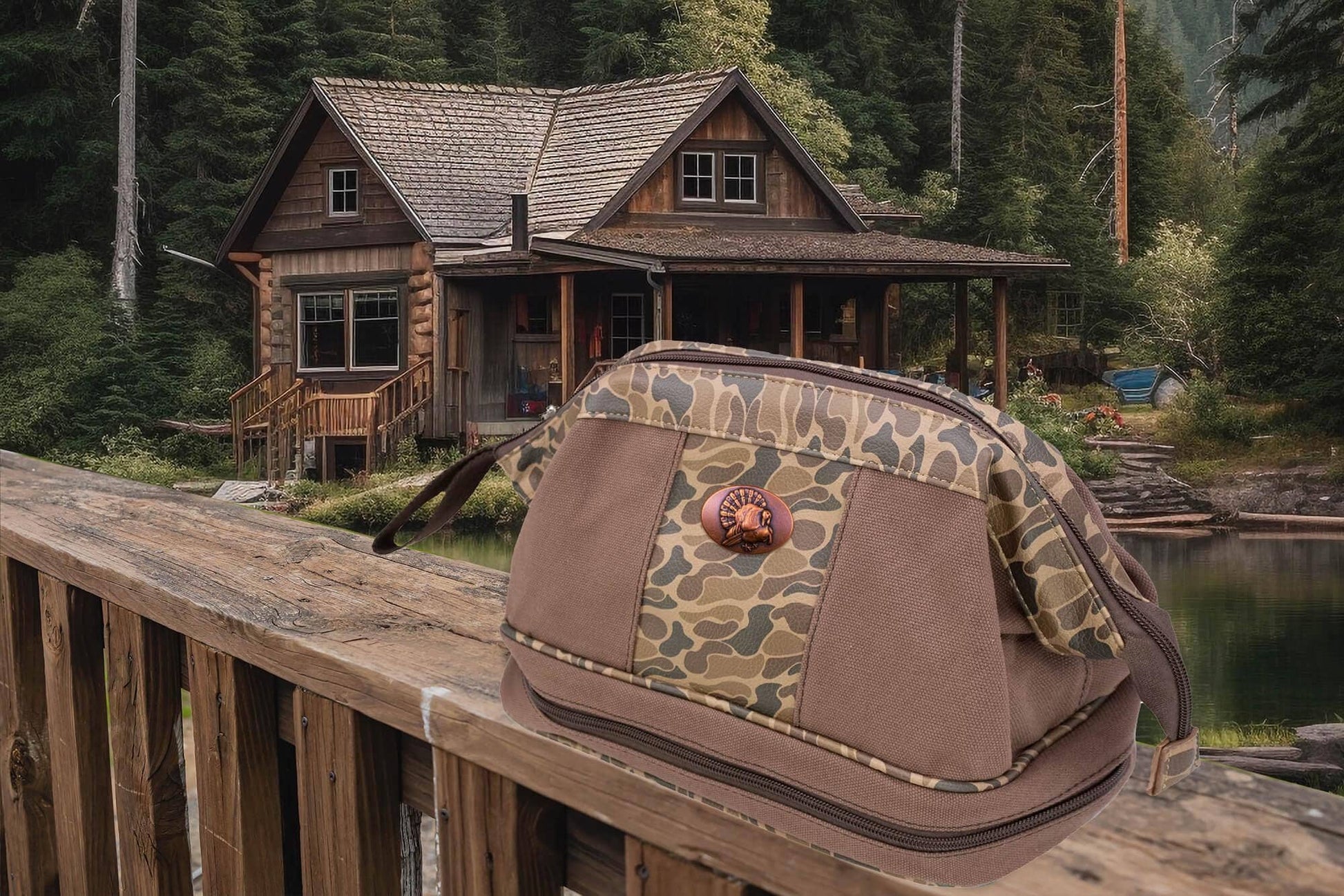 Zep-Pro - Turkey Brown Waxed Canvas Old School Camo Men's Toiletry Dopp Bag.: Brown/Tan Zep-Pro