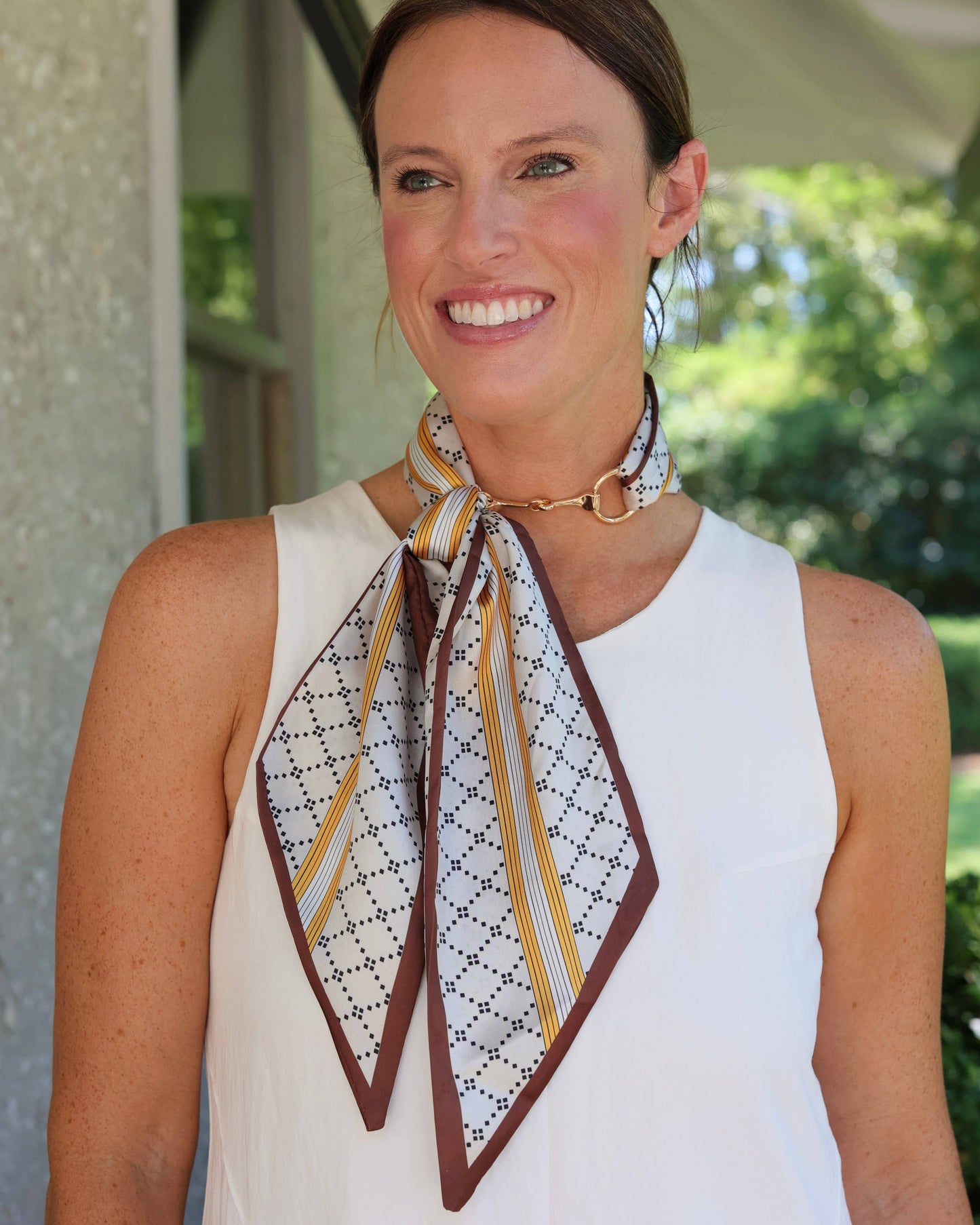 Caroline Hill - Henley Horsebit Buckle Scarf Necklace Brown Gold: Default Caroline Hill