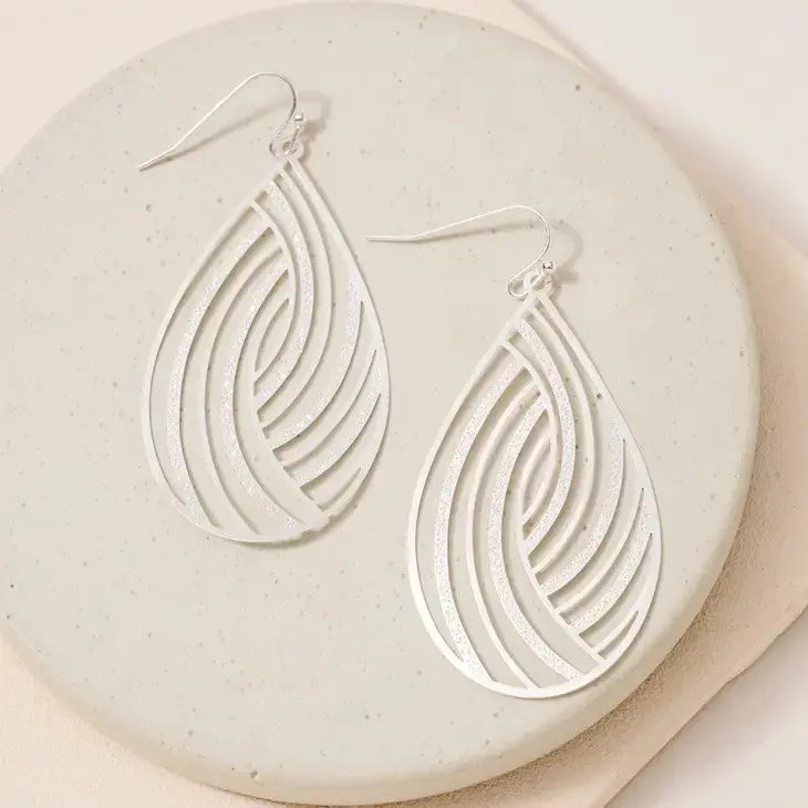 Silver Cut Out Teardrop Dangling Earrings