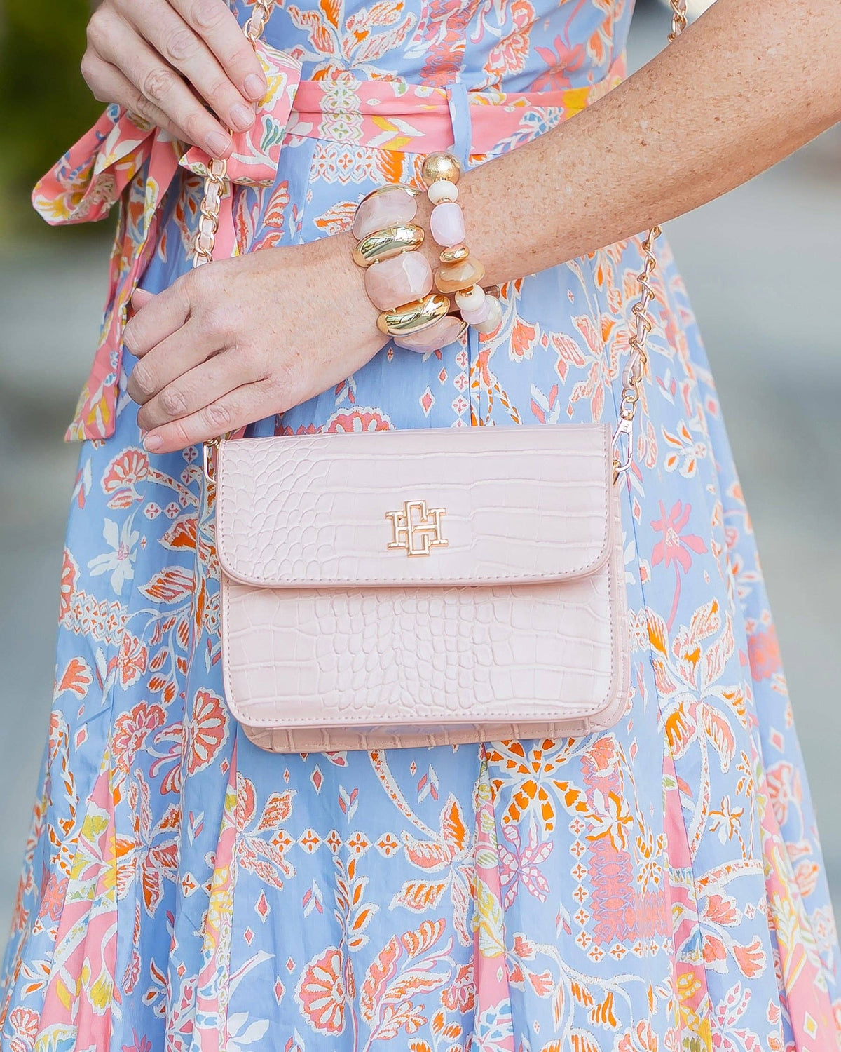 Caroline Hill Blush Embossed Faux Croc Evelyn Crossbody Purse ...