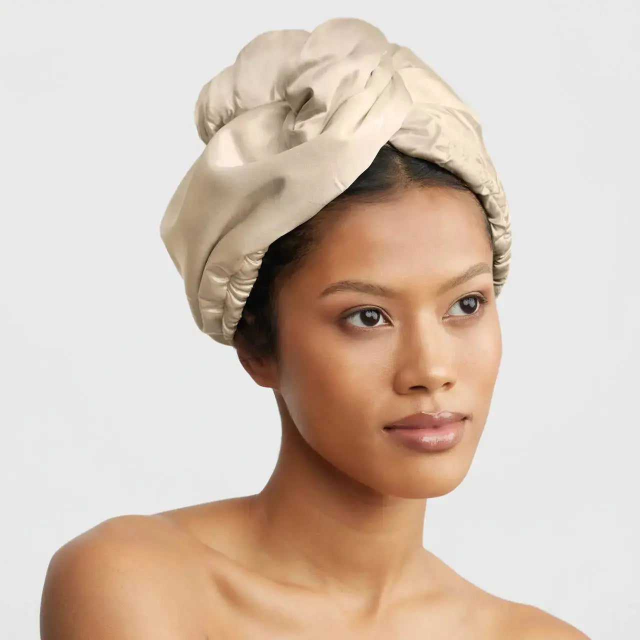 Satin-Wrapped Microfiber Hair Towel - Champagne KITSCH