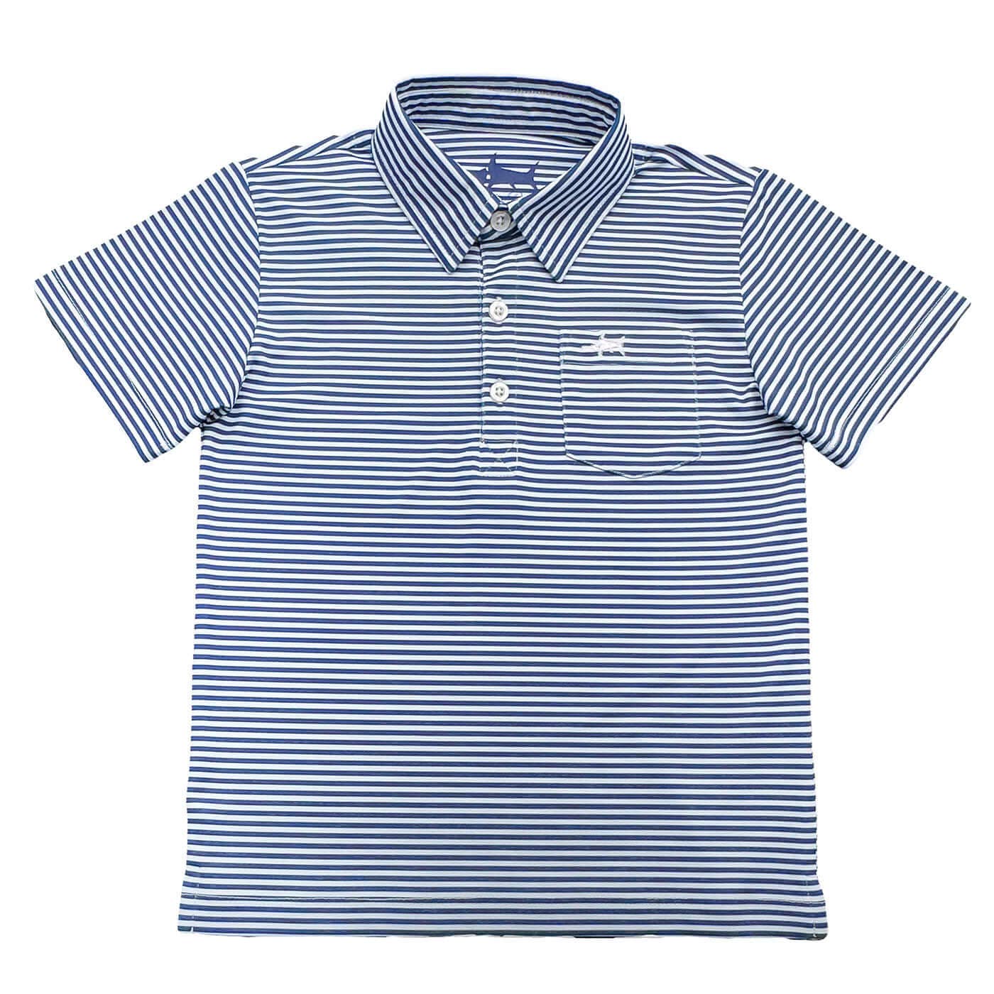 Saltwater Boys Company - Inshore Boys Performance Polo Navy Stripe : Navy Stripe / 6/8 Saltwater Boys Company