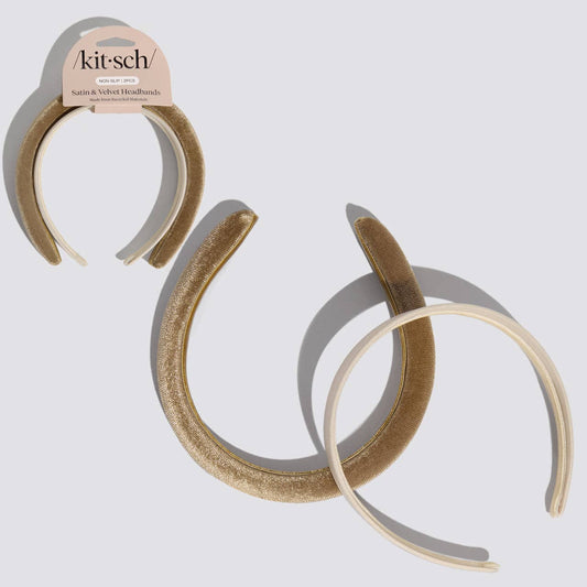 KITSCH - Cream & Camel Satin & Velvet Headbands KITSCH