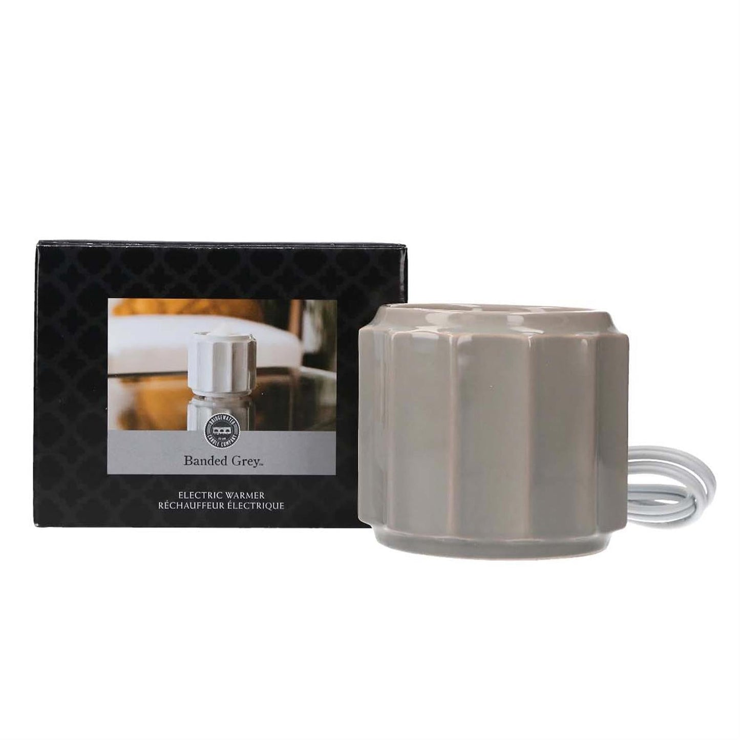 BRIDGEWATER CANDLE GREY BANDED WARMER BRIDGEWATER CANDLE CO.