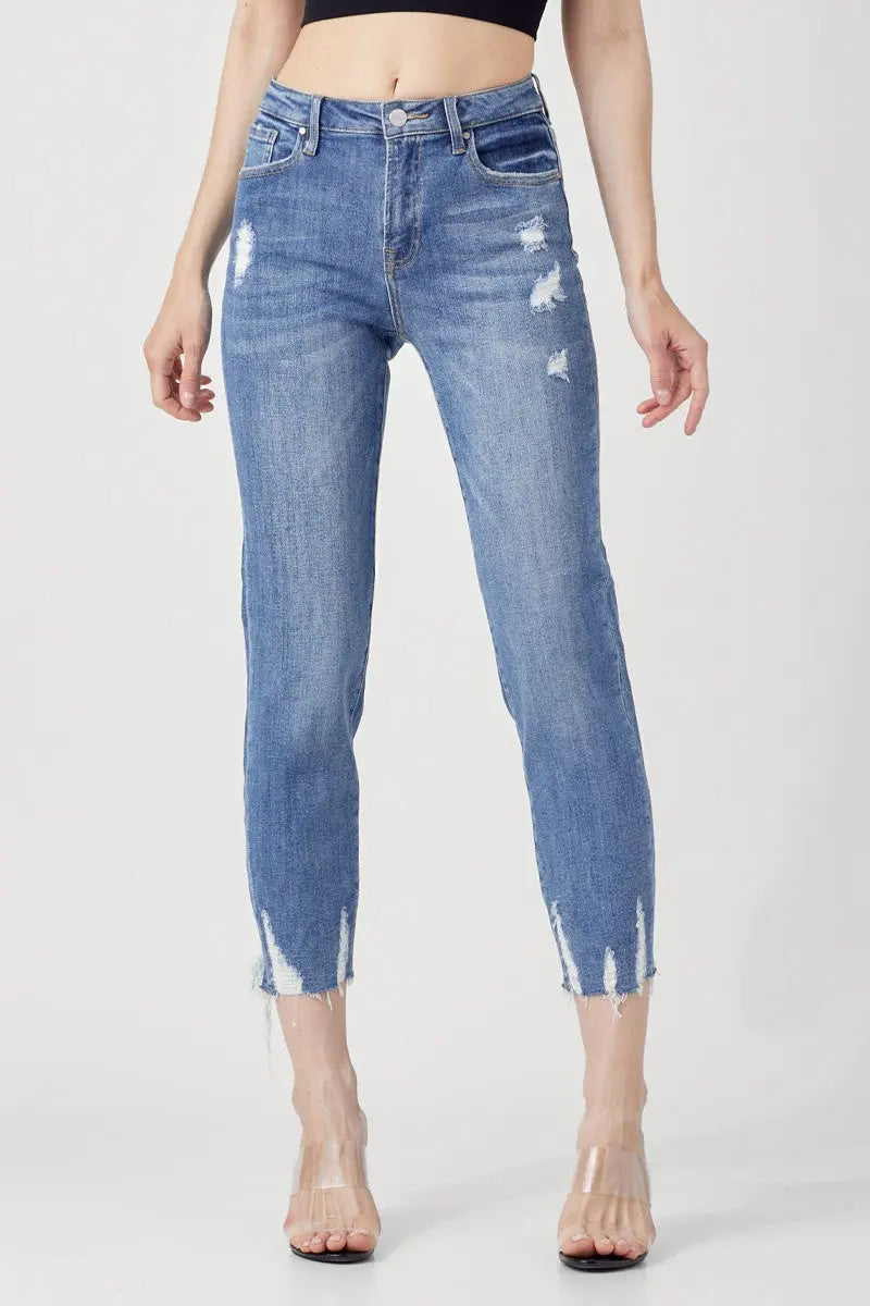 High Rise Boyfriend Jeans With Raw Hem RISEN JEANS