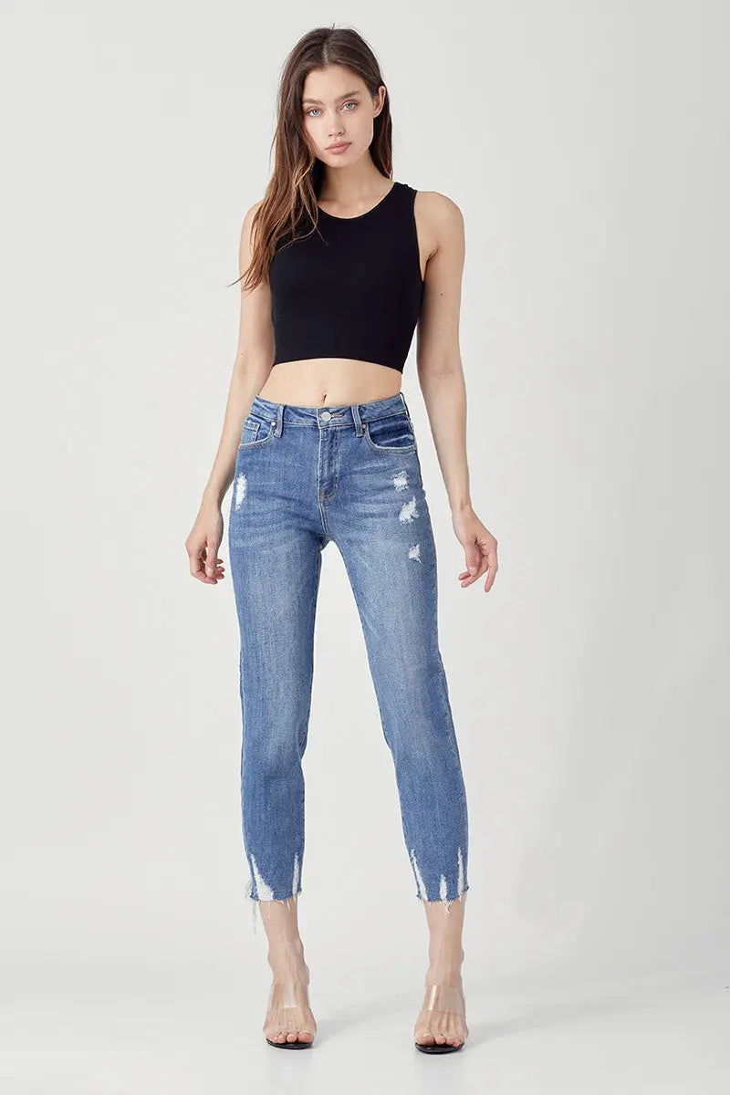 High Rise Boyfriend Jeans With Raw Hem RISEN JEANS