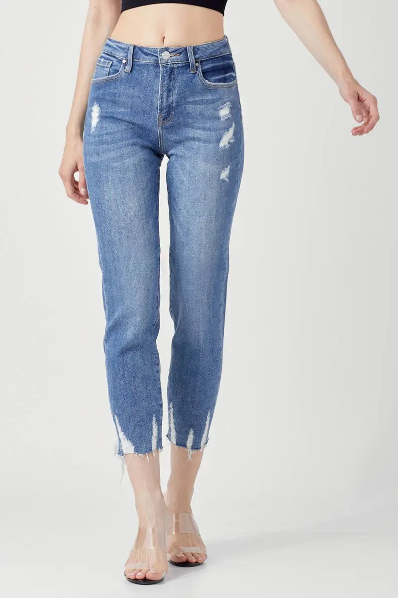 High Rise Boyfriend Jeans With Raw Hem RISEN JEANS