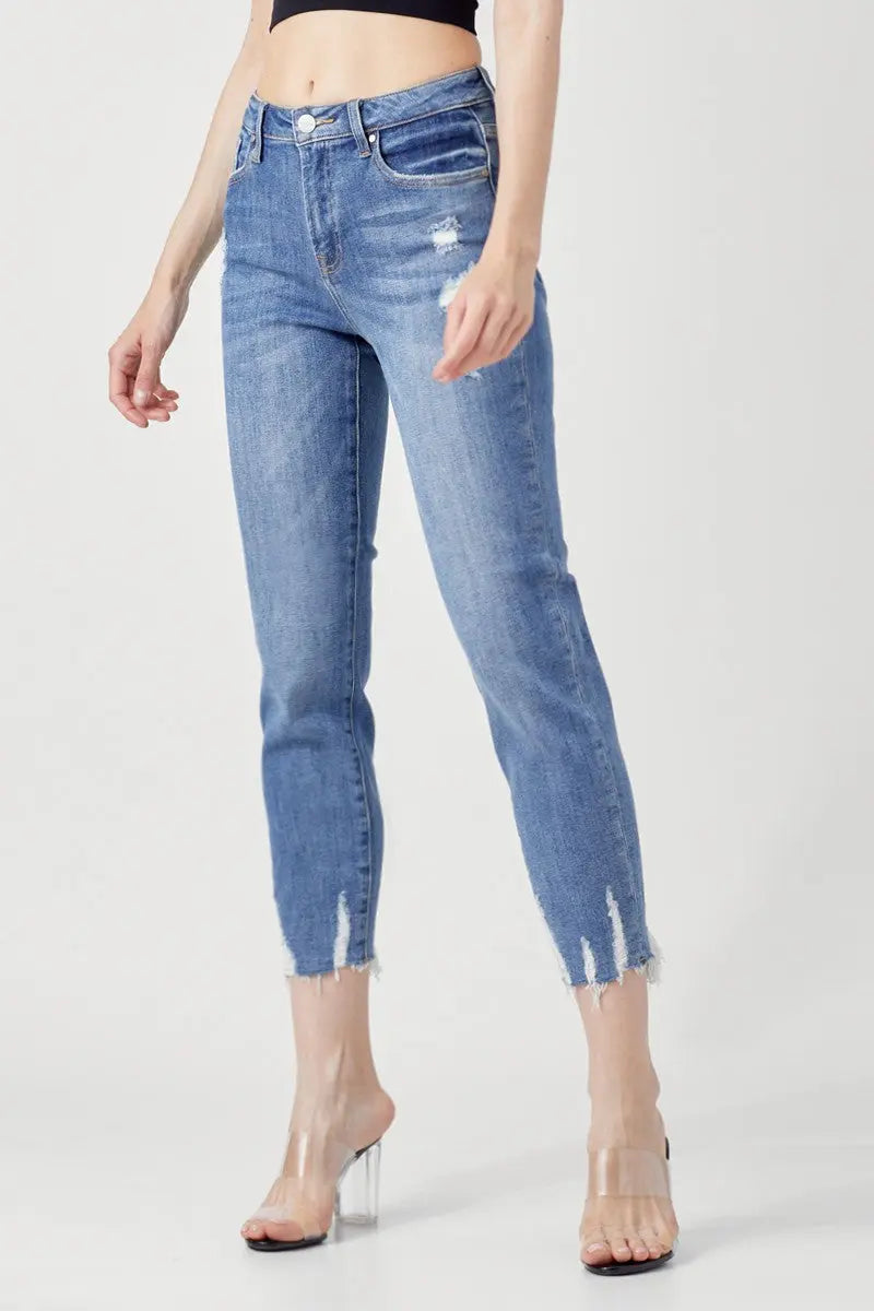 High Rise Boyfriend Jeans With Raw Hem RISEN JEANS