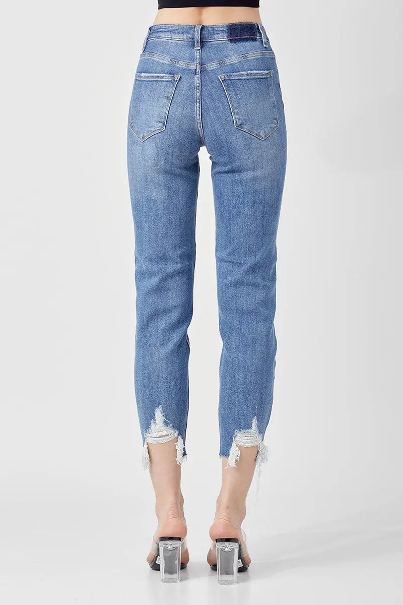 High Rise Boyfriend Jeans With Raw Hem RISEN JEANS