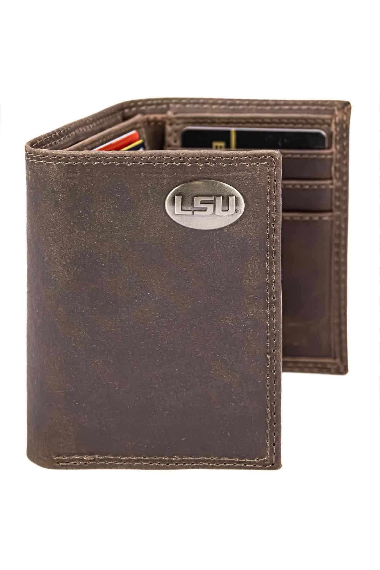 Zep-Pro - LSU Tigers Men's Collegiate Trifold Leather Wallet.: Crazyhorse Brown Zep-Pro