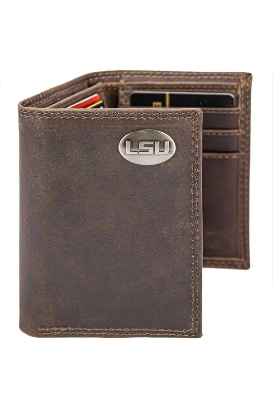 Zep-Pro - LSU Tigers Men's Collegiate Trifold Leather Wallet.: Crazyhorse Brown Zep-Pro