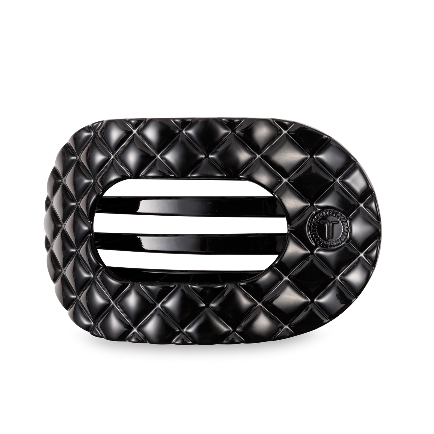 TELETIES - Flat Round Hair Clip | Large | Jet Black Quilted TELETIES