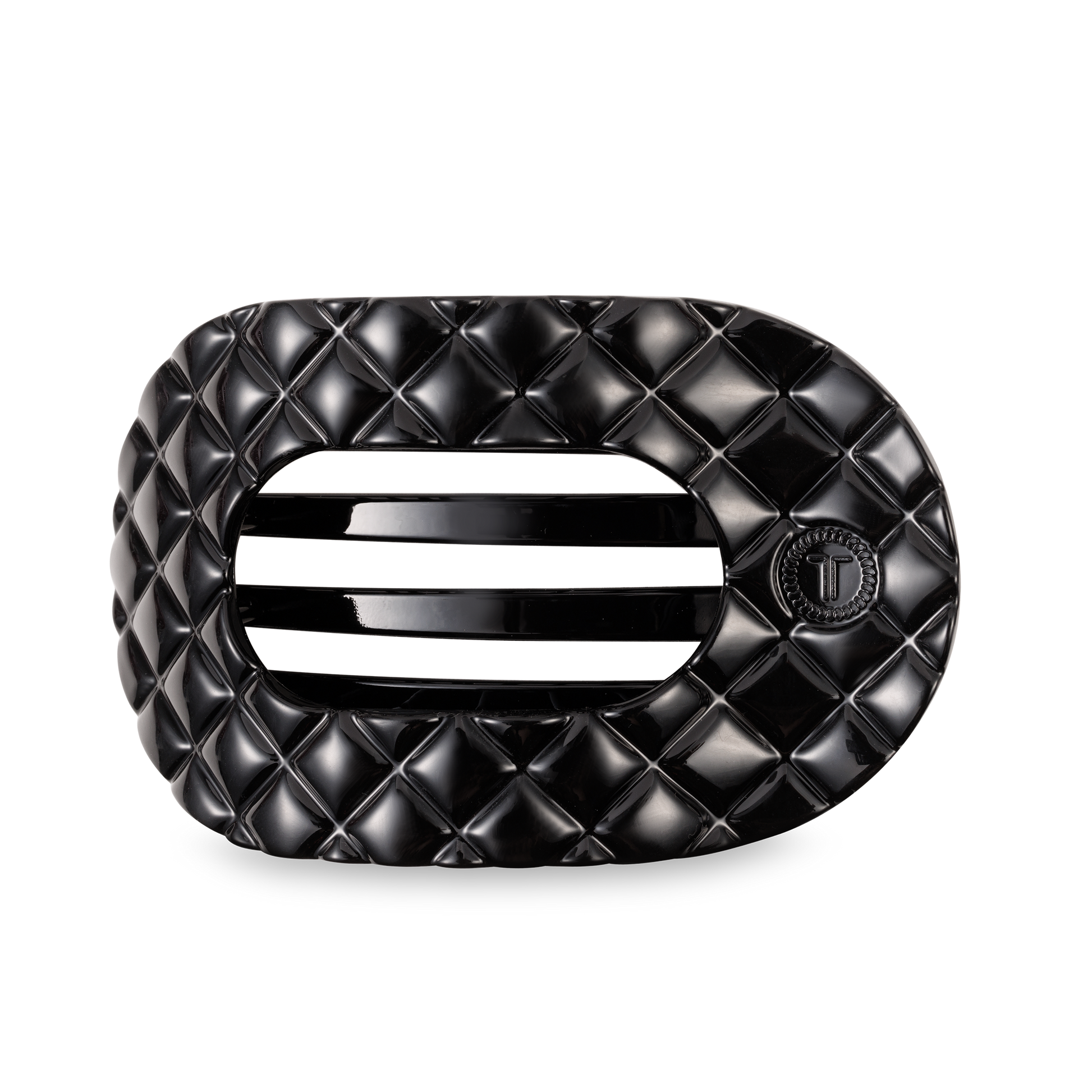 TELETIES - Flat Round Hair Clip | Large | Jet Black Quilted TELETIES